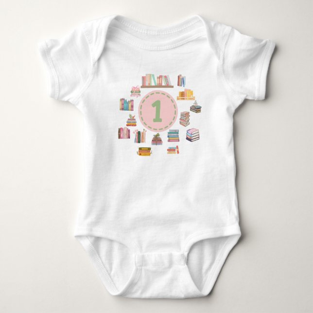 Book-Themed First Birthday Plate – Pi Baby Bodysuit (Front)