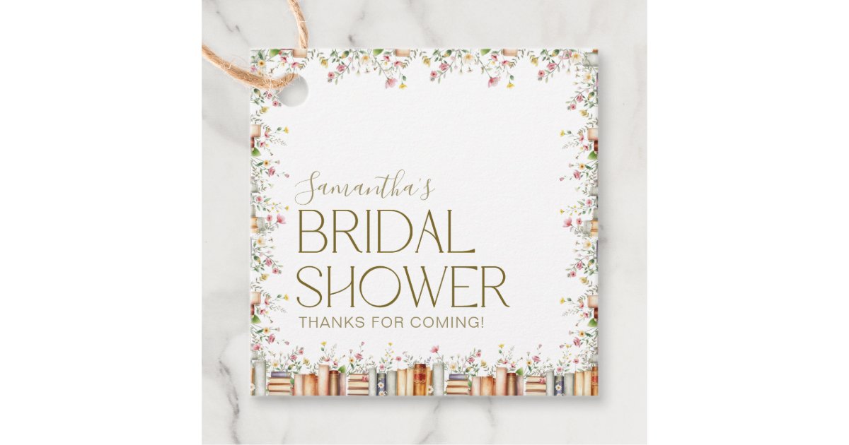 Book-Themed Floral Bridal Shower Thank You Favor Tags | Zazzle
