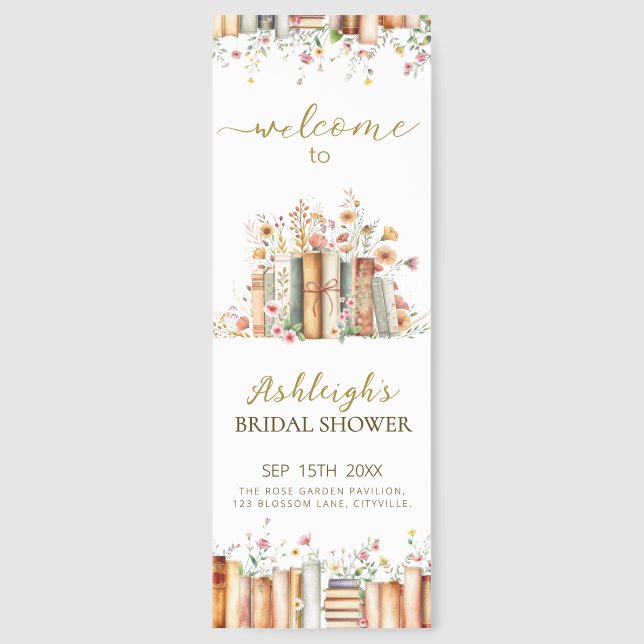 Book-Themed Floral Bridal Shower Welcome Sign  Bookmarks (Front)
