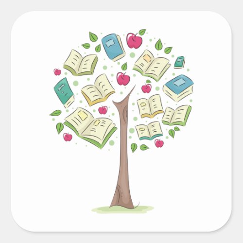 Book Tree Square Sticker