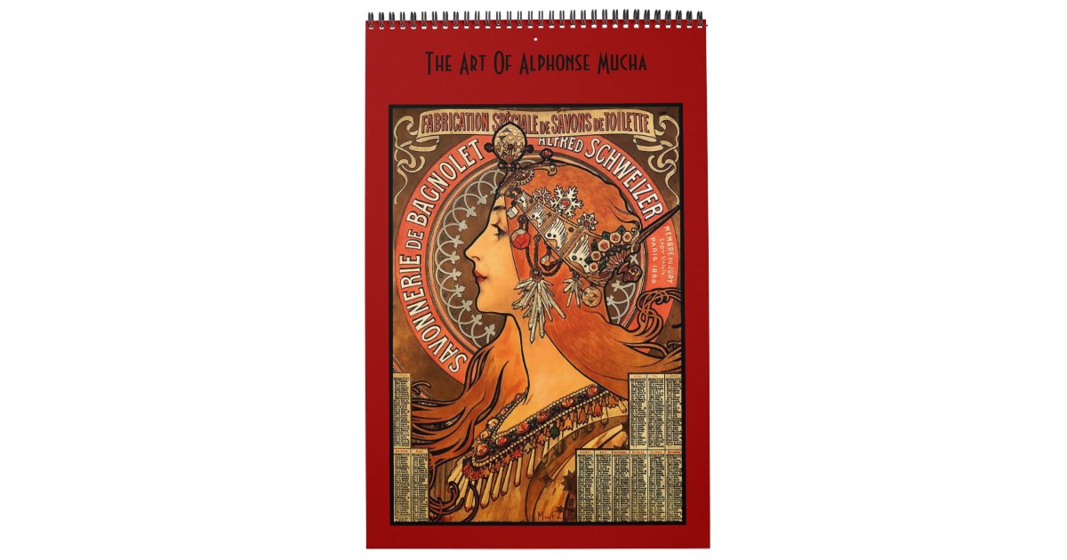 Book Vintage Alphonse Mucha 14 Images Famous Art Calendar | Zazzle