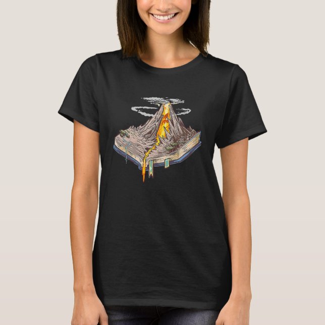 Book Volcano Fantasy Novel Books Book Reading T-Shirt (Front)