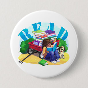Book Wagon Pinback Button