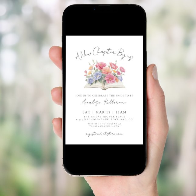 Book Watercolor Floral Bridal Shower Invitation (Front Digital)