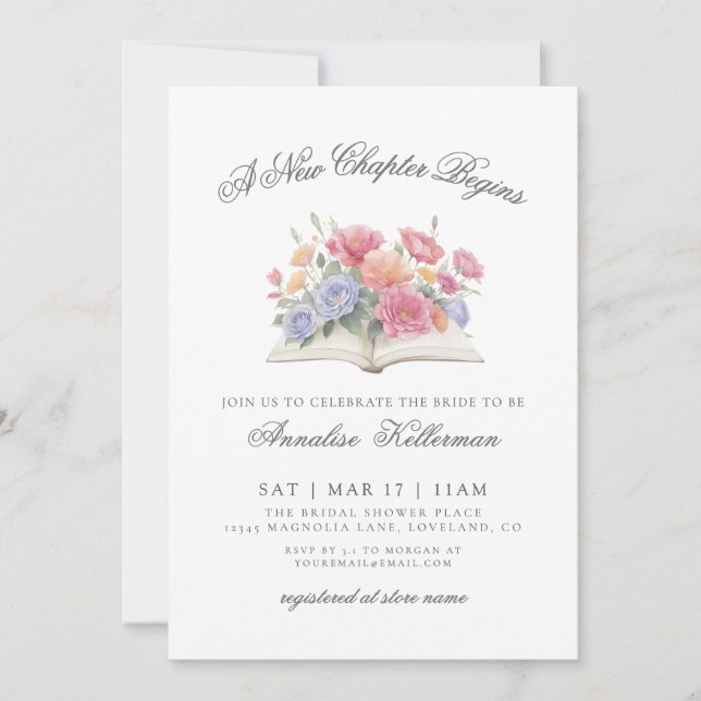 Book Watercolor Floral Bridal Shower Invitation (Front)