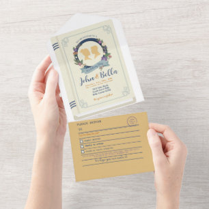 Book Wedding Library Theme Cover Chapter & RSVP All In One Invitation