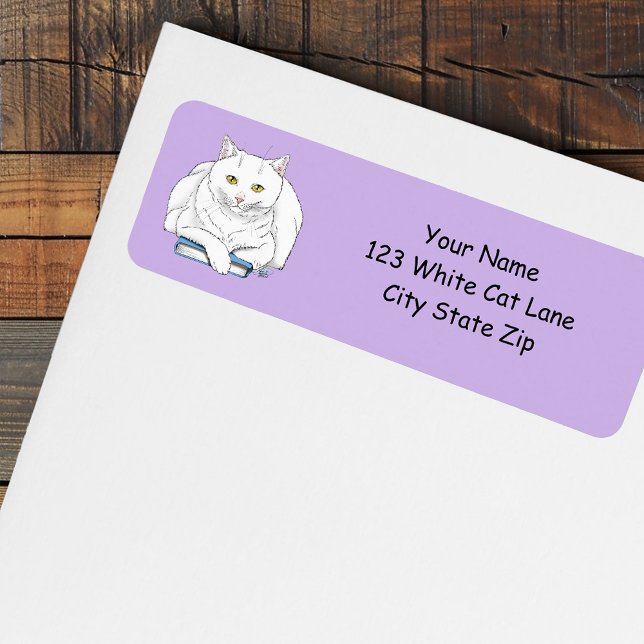 Book White Cat Purple Funny Label (Creator Uploaded)
