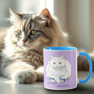 Book White Cat Purple Funny Mug
