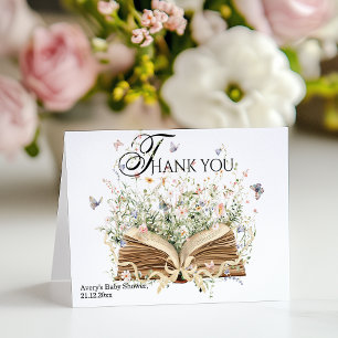 Book Wildflower A New Chapter Begin Baby Shower Letterpress Thank You Card