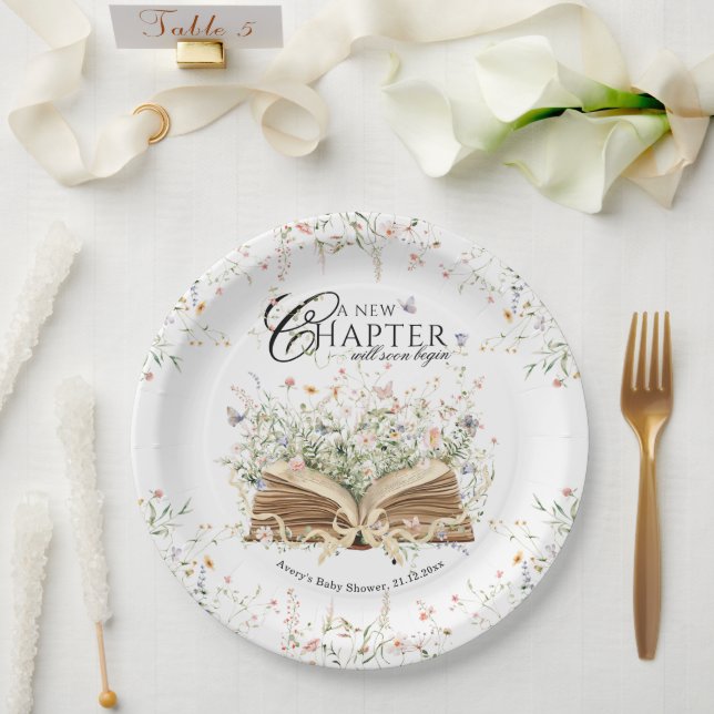 Book Wildflower A New Chapter Begin Baby Shower Paper Plates (Wedding)