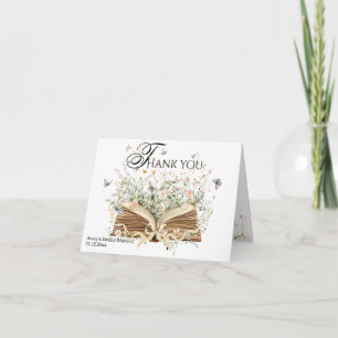 Book Wildflower A New Chapter Begin bridal Shower Letterpress Thank You Card