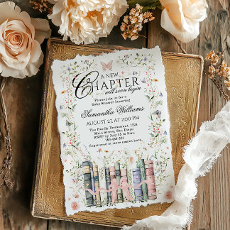 Book Wildflower New Chapter Begin Baby Girl Shower Invitation