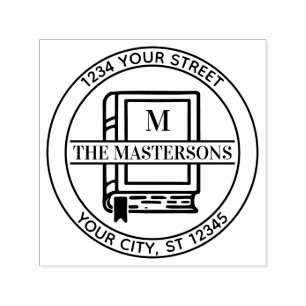 Book with Family Name Initial Return Address Self-inking Stamp