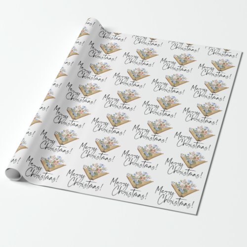 Book with Flowers Merry Christmas Wrapping Paper