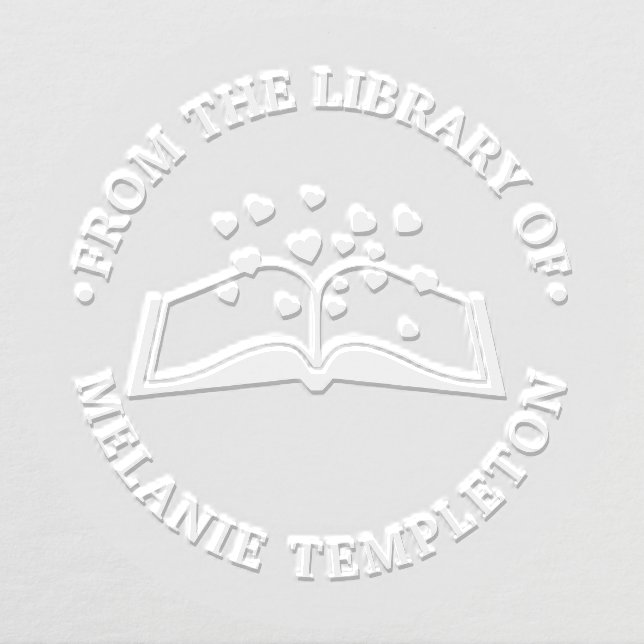 Book with Hearts #1A “From the library of” Round Embosser (Design)