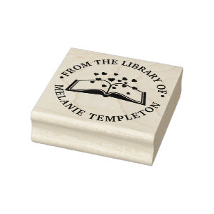 Book with Hearts “From the library of” Round Rubber Stamp