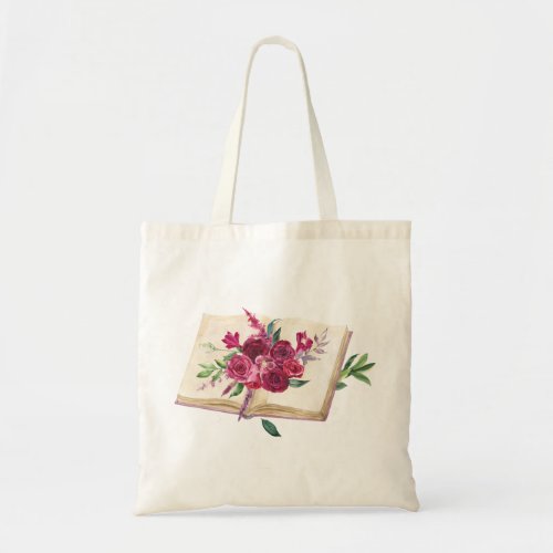 Book with Magenta Flowers Tote Bag