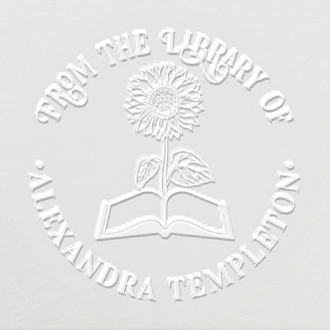 Book with Sunflower “From the library of” Round Embosser (Design)