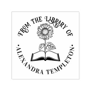 Book with Sunflower “From the library of” Round Self-inking Stamp