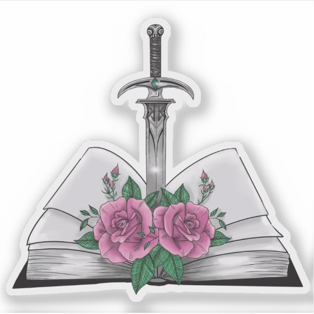 Book with sword and roses sticker (Front)