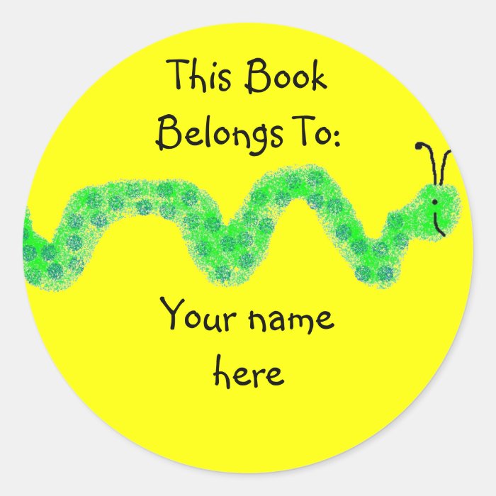 Book Worm, Book Plate Round Sticker