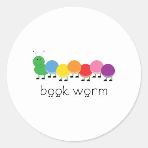 Book Worm Caterpillar Classic Round Sticker