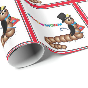 Book Worm in Top Hat, Cane and Book Wrapping Paper