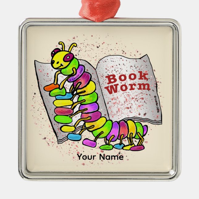 Book Worm Metal Ornament (Front)