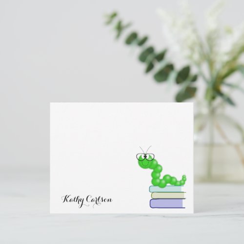 Book Worm Personalized Flat Note Card 