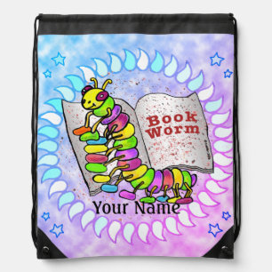Book Worm Reading Drawstring Bag