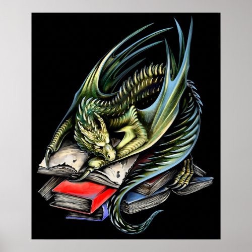 Book Wyrm  Magical Dragon Book Worm Reading Poster