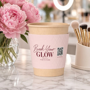 Book Your Glow Pink Salon Beauty Studio QR Code Coffee Cup Sleeve