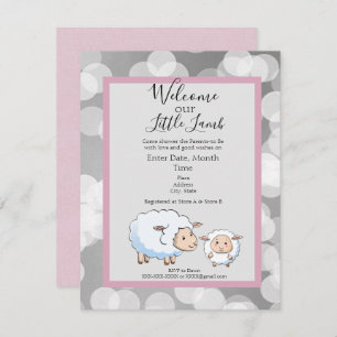 Bookah Pink, Gray Lamb Baby Girl Shower Supplies Invitation