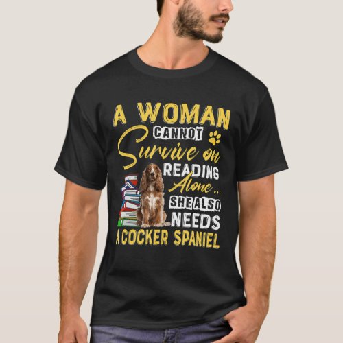 Bookaholic Lady Cute Cocker Spaniel Mom Bookworm D T_Shirt