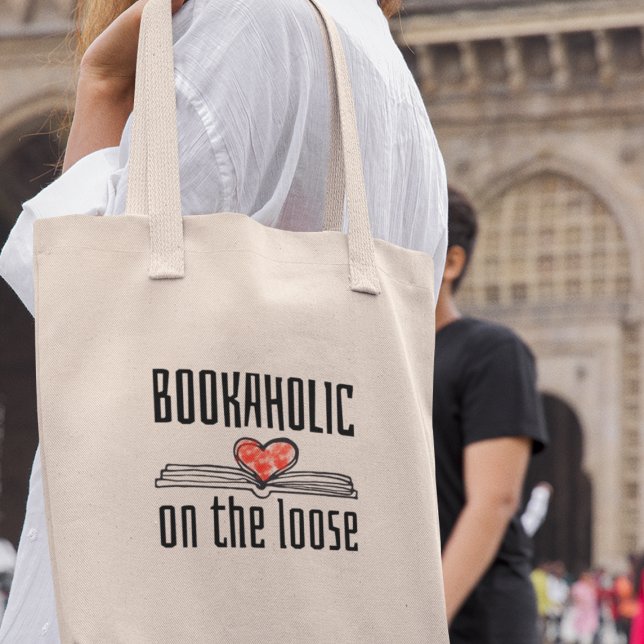 Bookaholic on the Loose Funny Bookworm Reader Tote Bag (Shop now and share your passion for all things book-related!)