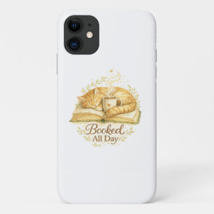 Booked All Day Cozy Cat Reading Watercolor iPhone 11 Case