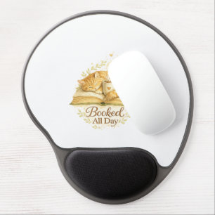 Booked All Day   Cozy Cat Reading Watercolor  Gel Mouse Pad