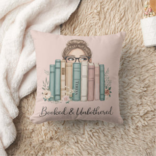 Booked and Unbothered Cozy Reading Nook Book Lover Throw Pillow