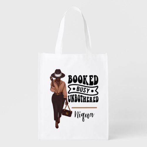 Booked Busy Unbothered Personalized Melanin Girl Grocery Bag