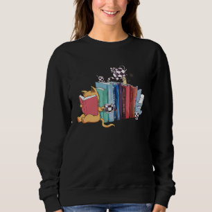 Bookend Kitten Cats Tea and Books Sweatshirt