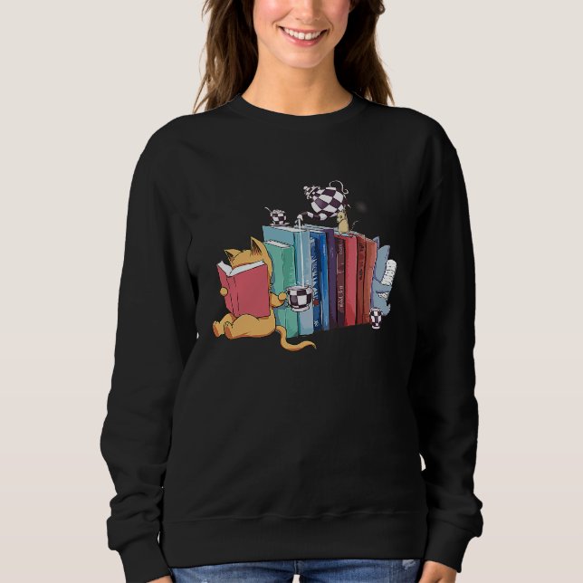 Bookend Kitten Cats Tea and Books Sweatshirt (Front)
