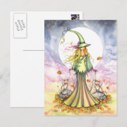 Bookends Autumn Witch Postcard | Zazzle