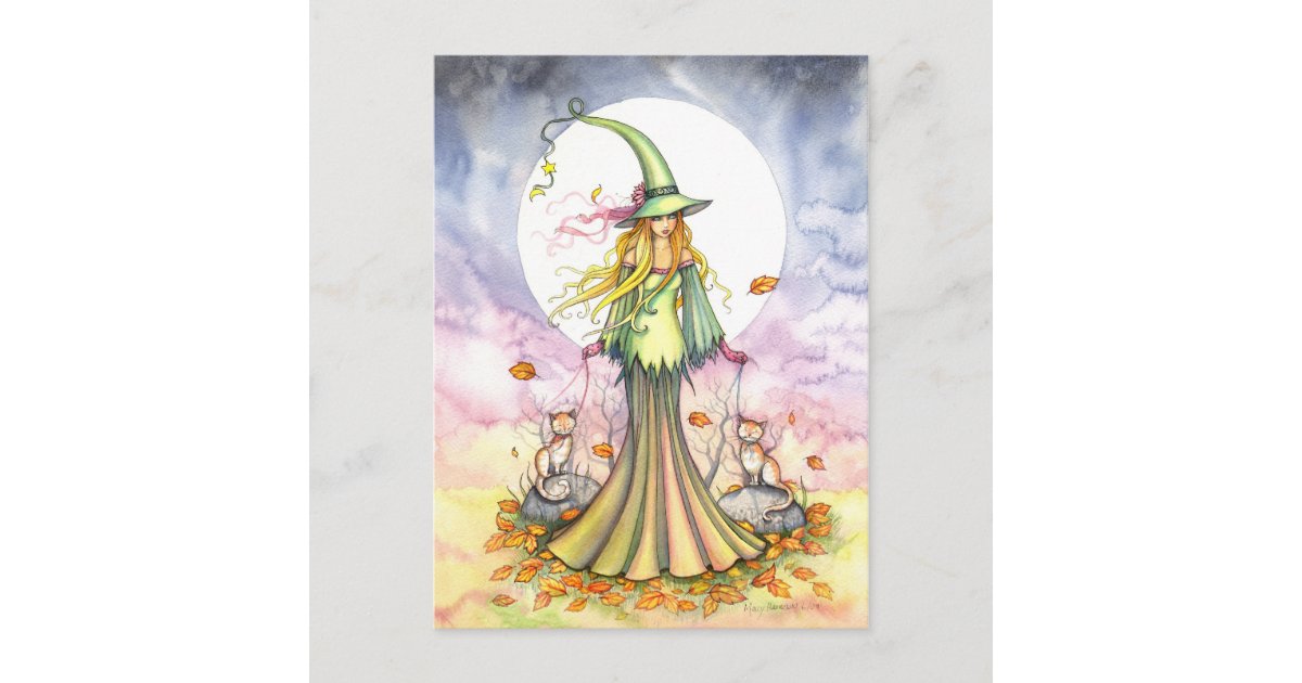 Bookends Autumn Witch Postcard | Zazzle
