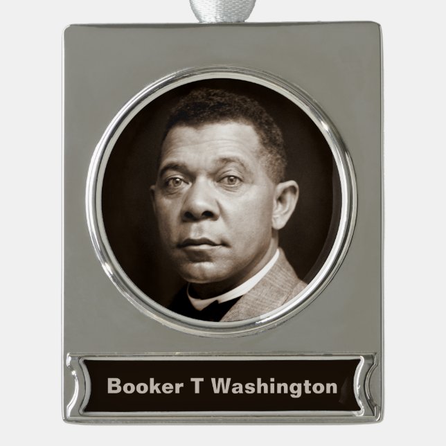 Booker Washington: African American Educator Silver Plated Banner Ornament (Front)
