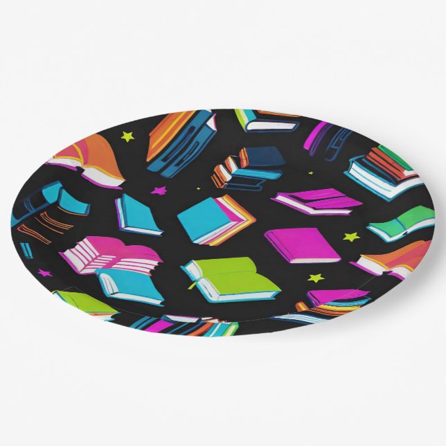 Booking It Colorful Paper Plates (Angled)