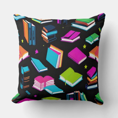 Booking It Colorful Throw Pillow