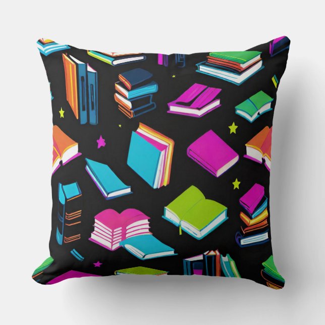 Booking It Colorful Throw Pillow (Front)