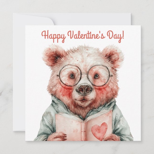 Bookish Bear Valentine`s Day Card (Front)