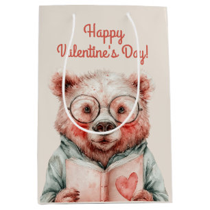 Bookish Bear Valentine`s Day Medium Gift Bag