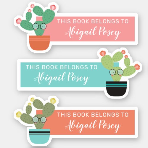 Bookish Bespectacled Cacti Book Label